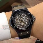 Perfect Replica Hublot Big Bang Black Steel Case Black Bezel Skeleton Dial 42mm Watch